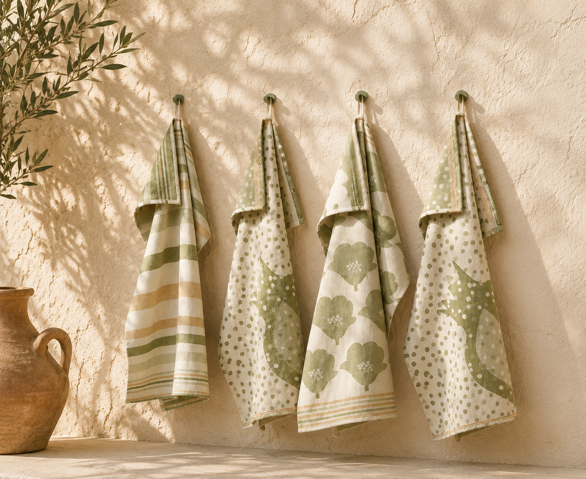 Paño de cocina Roma verde 70x50 cm - pack de 4