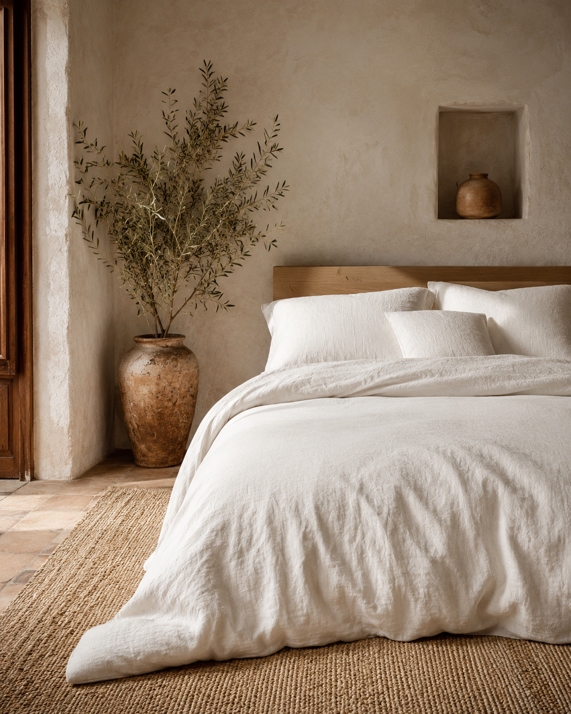 Funda nórdica Linho blanca Casa Seconda en dormitorio natural