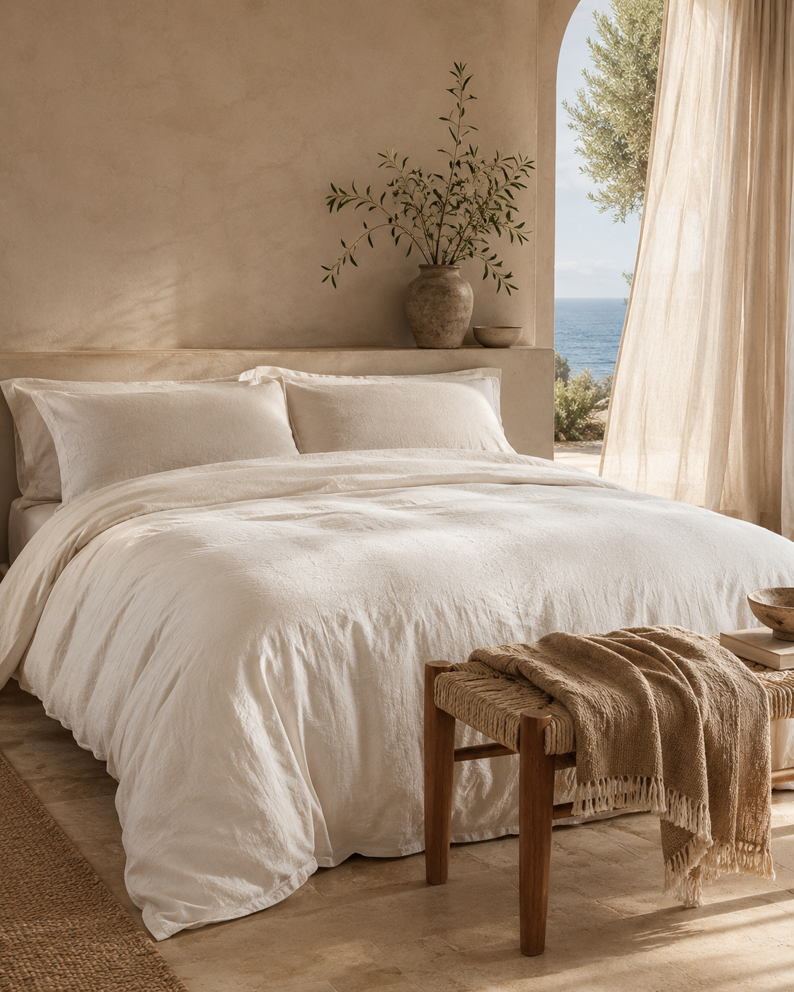Funda nórdica Linho natural Casa Seconda en ambiente mediterráneo
