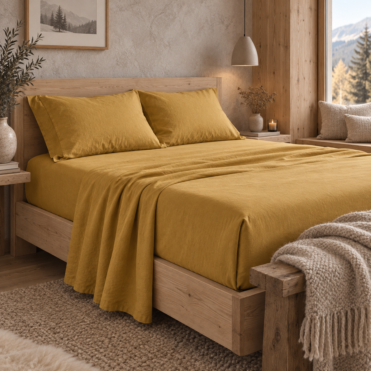 Juego de sábanas Fix amarillo para cama 180, otoño invierno Casa Seconda