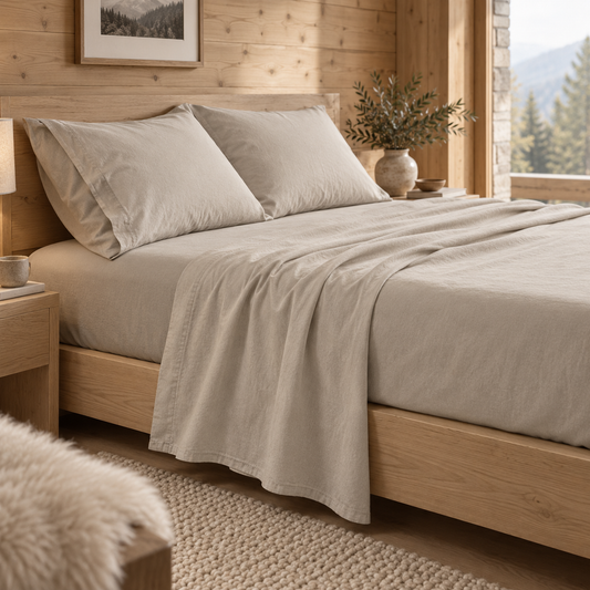 Juego de sábanas Fix beige para cama 180, otoño invierno Casa Seconda