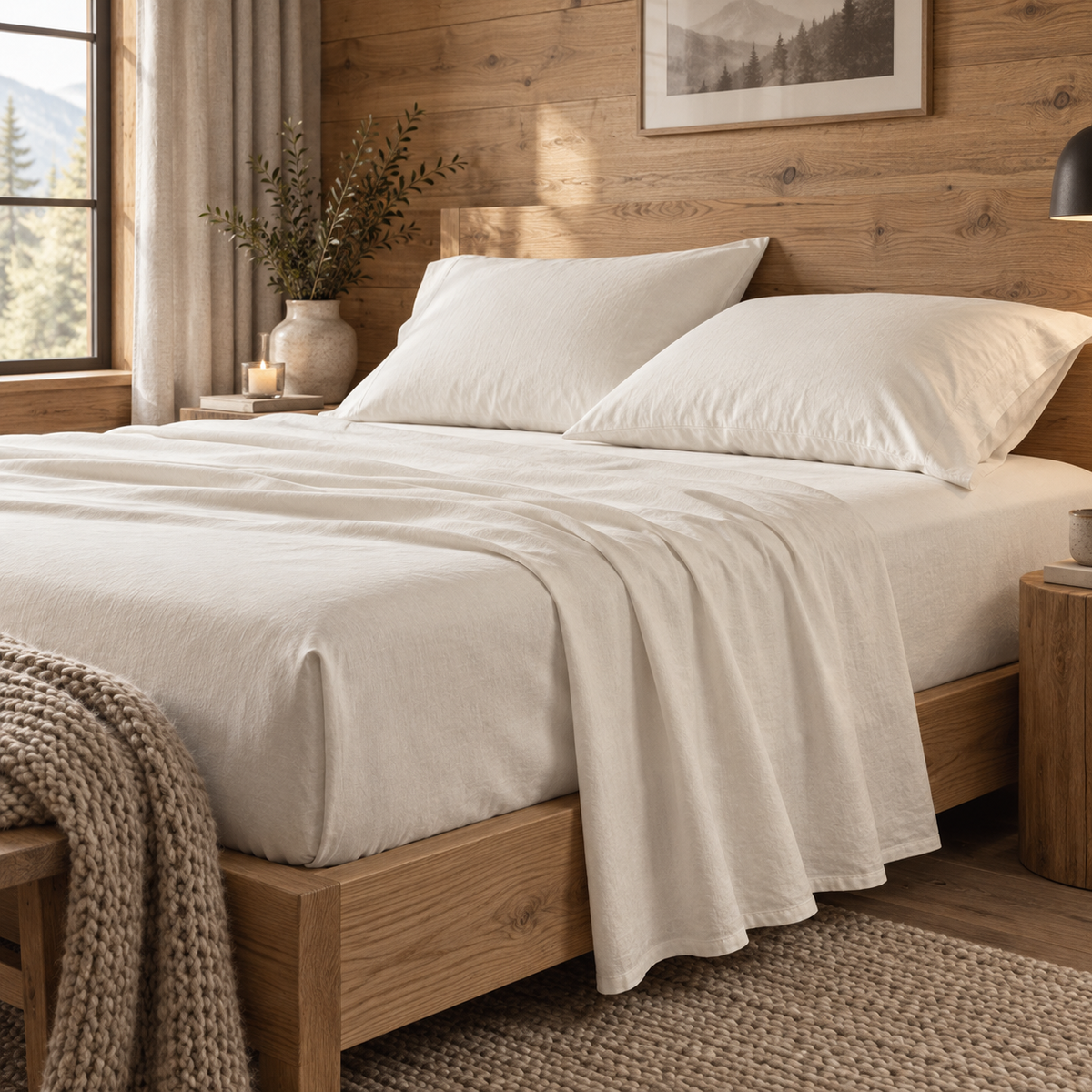 Juego de sábanas Fix blanco para cama 180, otoño invierno Casa Seconda