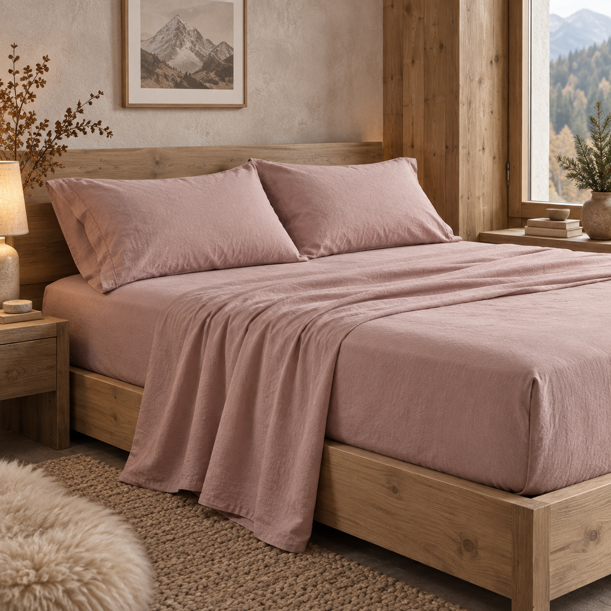 Juego de sábanas Fix rosa para cama 180, otoño invierno Casa Seconda