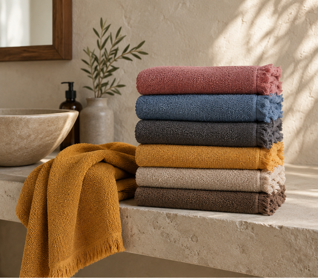 Juego de toallas Carinho de baño de 3 piezas apiladas en varios colores
