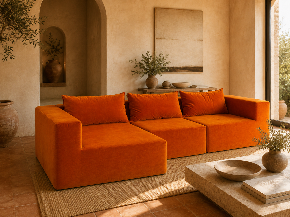 Detalle del sofá modular Giardino naranja para terraza o interior